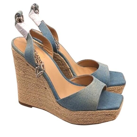 NEW Thalia Sodi Caden Chain Wedges Espadrilles in Denim Ombre Fabric, Size 8.5 - Picture 7 of 9